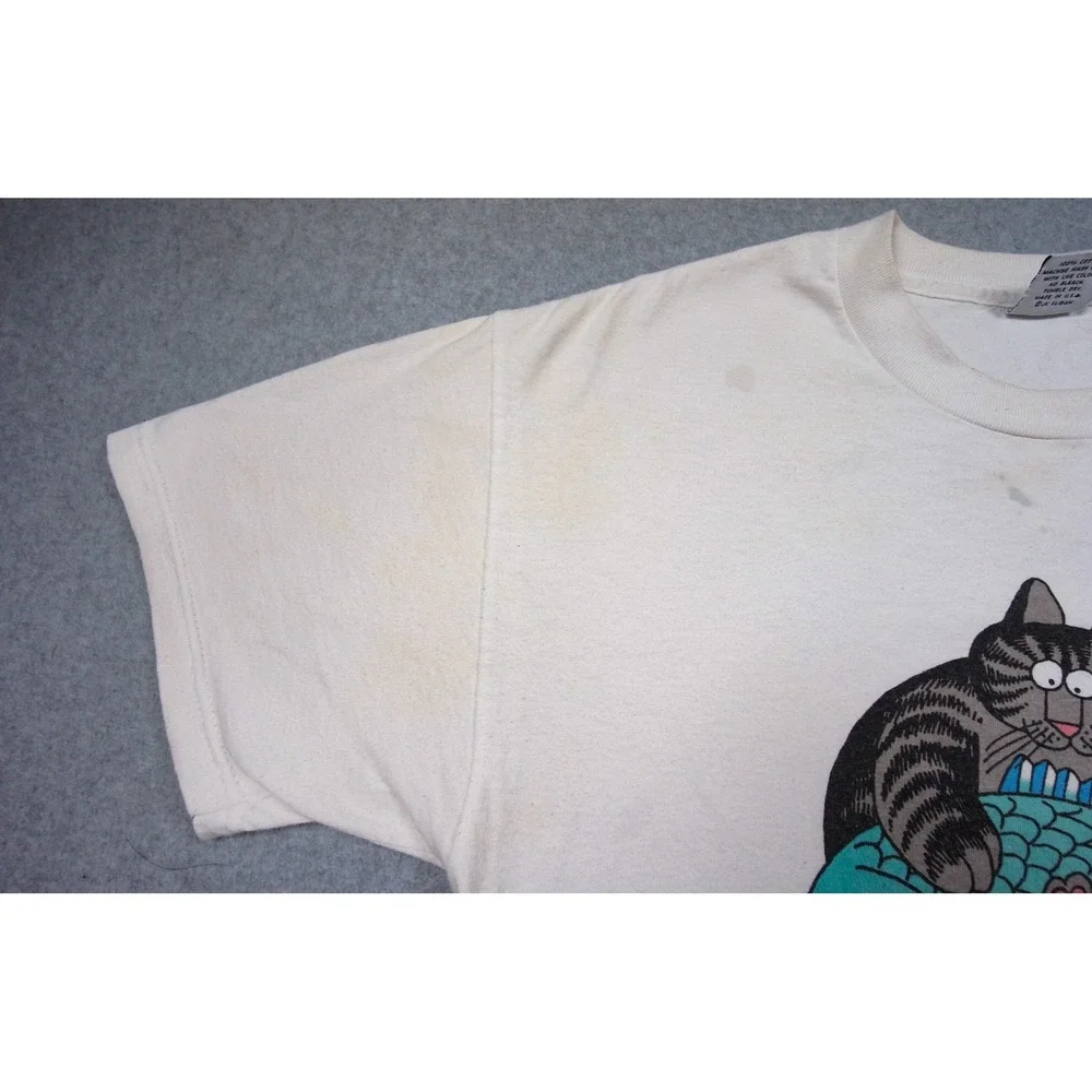 Vintage B Kliban Shirt Mens Large White Cat Graphic Tee Sushi Hawaii Adult